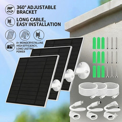 Solar Panel for Security Camera, 5W Solar Charger with Micro USB & USB-C & DC