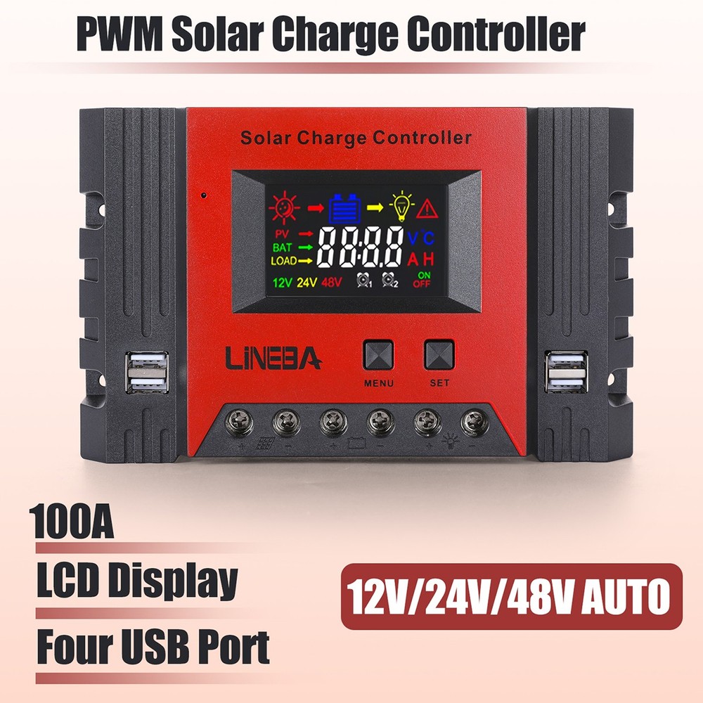 5200W 100A USB Solar Charge Controller 12V/24V/48V AUTO Battery PV Regulator NEW