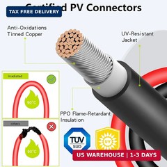 2 Pack Solar Connectors for 3 Solar Panels, Tool-Free Solar Panel Wires and Conn