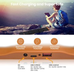 60W Foldable Solar Panel, Portable Solar Charger with USB-C/USB-A QC3.0/DC 20…