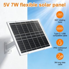 1 Pack of 5V 7W Solar Panel, Waterproof Dual Type-C/USB Solar Charger, White