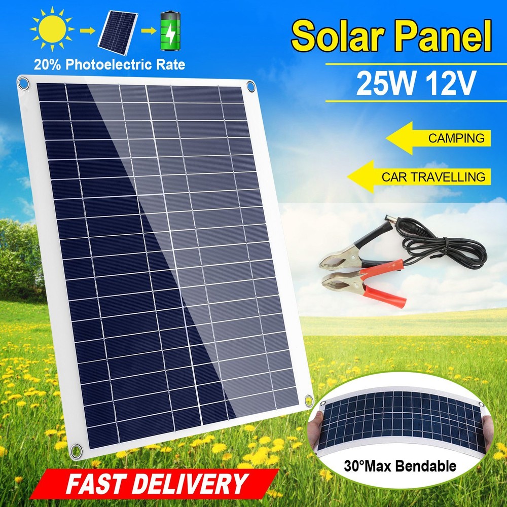 25W Flexible Solar Panel Car Battery 12V Trickle Charger Car Boat RV Car Home