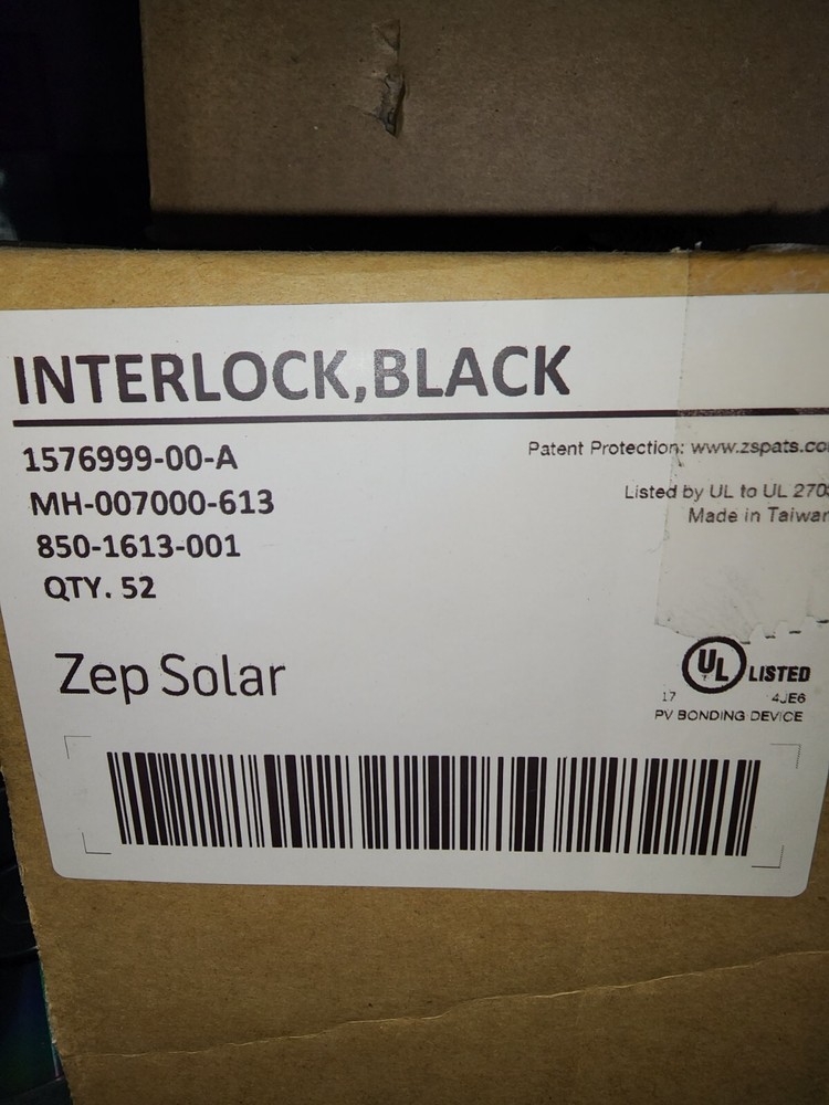 NEW ZEP SOLAR Technology Interlock 8” BLACK UL Listed MH-007000-613 850-1613-001