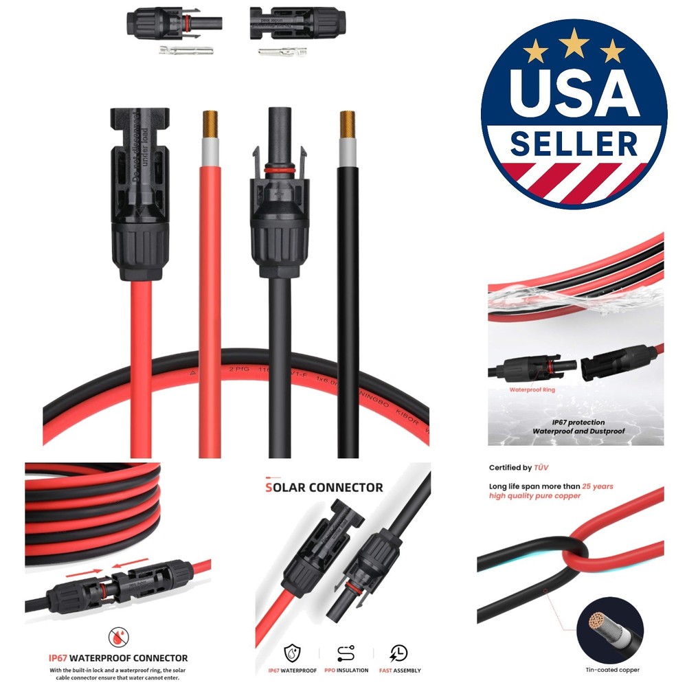Reliable 40 ft 10 AWG Solar Panel Cable with Extra Connectors for Performance