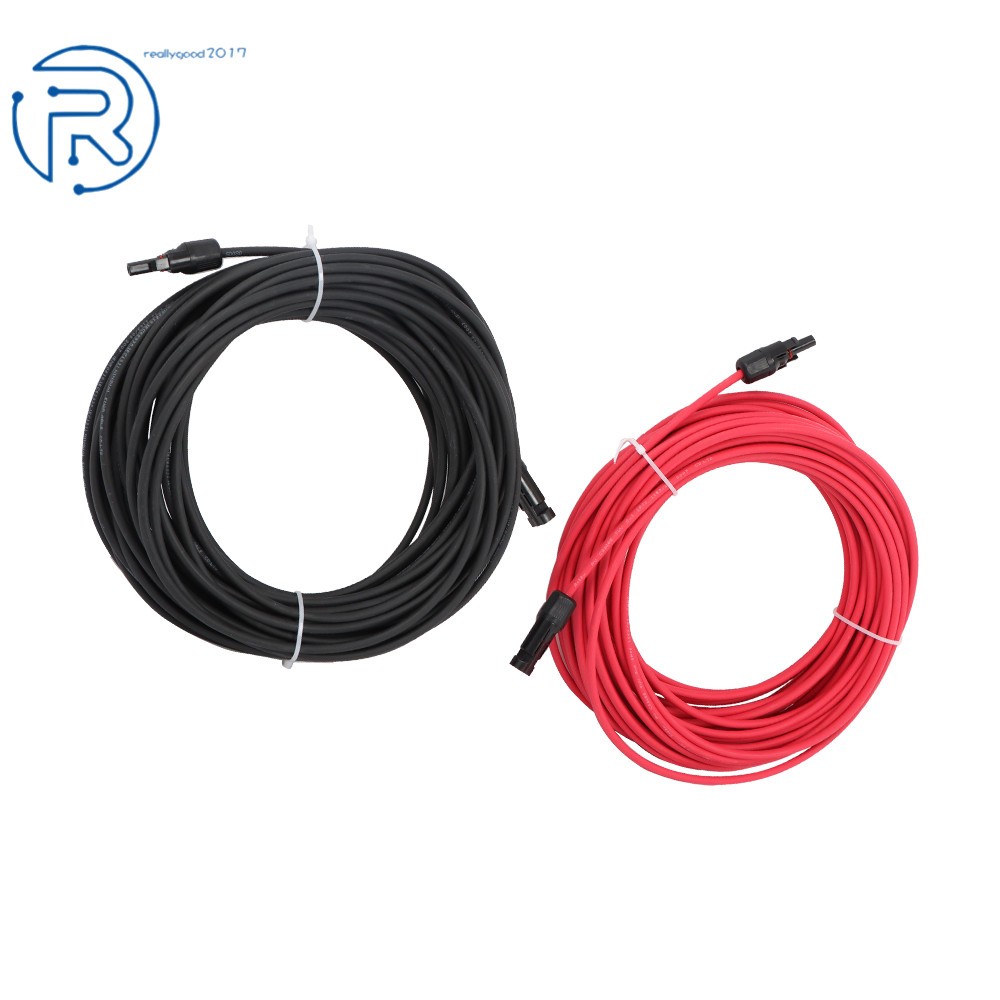 12AWG 20M 4mm² Black+Red Solar Panel Extension Cable Wire+Connector New