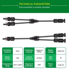 Solar Panel Y Branch Cable Connection Waterproof Adapter Connectors Extension