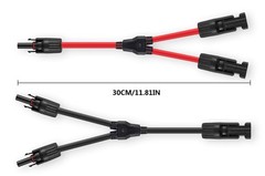 Solar Connectors Y Branch Parallel Adapter 10AWG Cable for Solar Panel Red & …