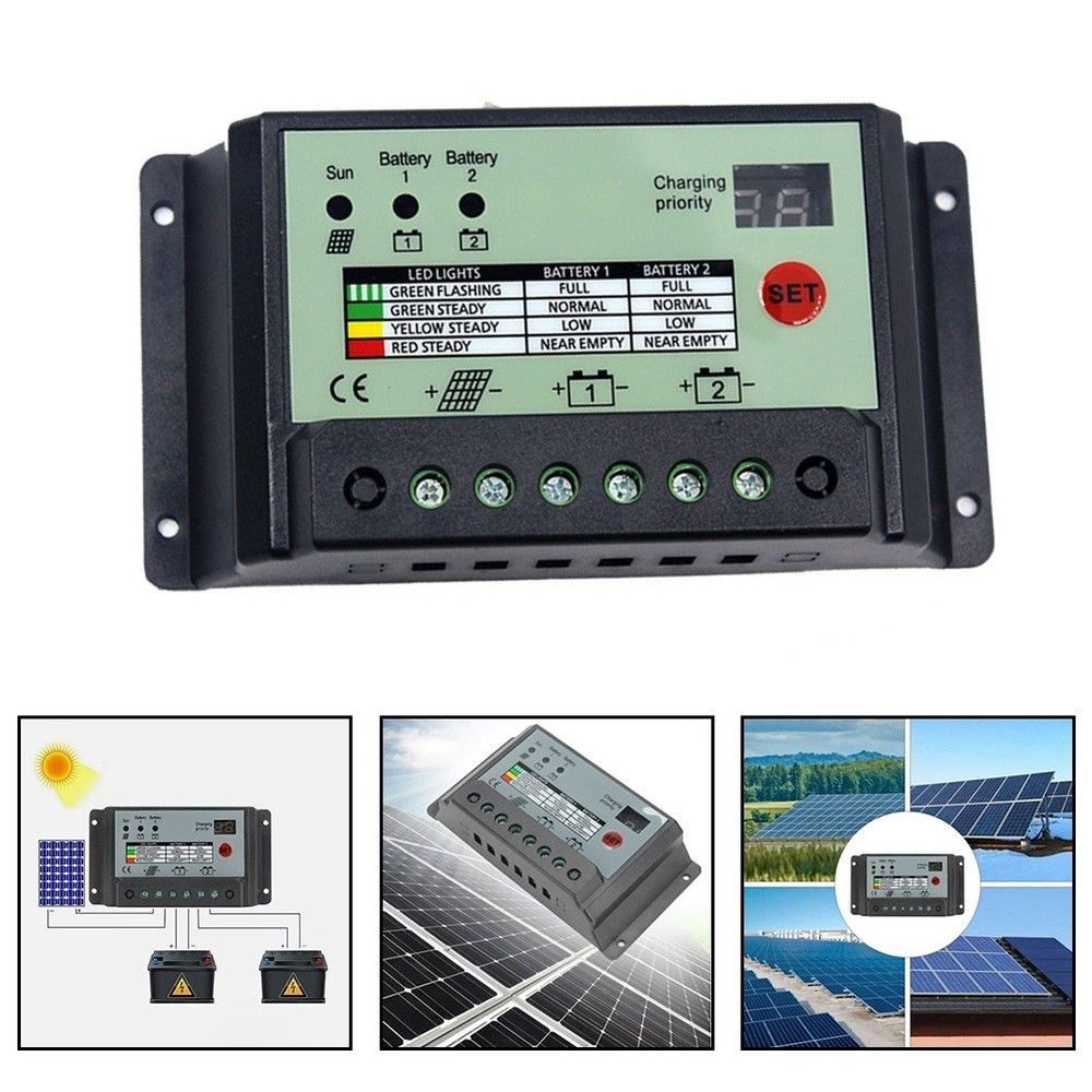 Dual Battery Solar Charge Controller 12V 24V Solar Controller Plastic Material