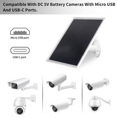 6W Solar Panel Charger Micro USB-C for 5V Outdoor Security Camera Rechargeable