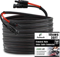Twin Wire 30FT Solar Extension Cable 10AWG 6mm2 IP67 Male Female Connectors