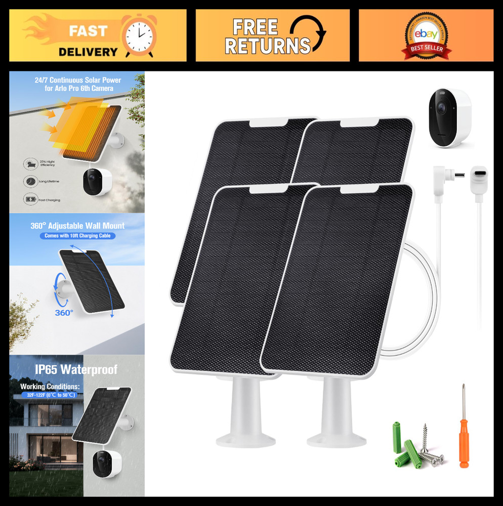 Solar Panel Charger for Arlo Pro 6/6 XL – 6V 5W, Weatherproof, USB-C, 9.8ft Cabl