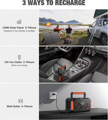 500W Portable Power Station 444Wh Solar Generator with 110V Pure Sine Wave AC Ou