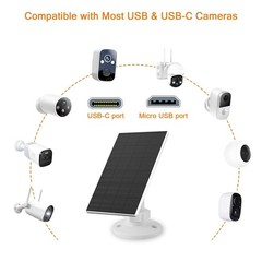 2W Solar Panel Security Camera 2 Pack White USB USB-C Port Solar Powered