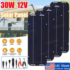 30W Solar Panel 12V Trickle Charger Battery Charger Kit Maintainer Marine Car RV