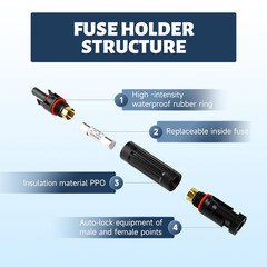 2 fusibles solar 15A 1000V portafusible IP67 conector macho hembra proteccion