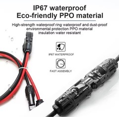 Black+Red 10 AWG Solar Panel Extension Cable Silicone Flexible Wire Connectors