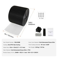 Solar Panel Bird Guard 6in×100ft PVC-Coated Galvanized Wire Mesh, 1/2″ Grid