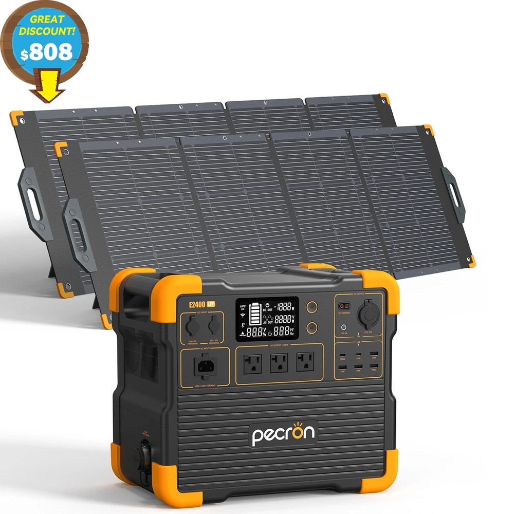 PECRON E2400LFP 2000W 2048Wh Portable Power Station Generator w/200W Solar Panel