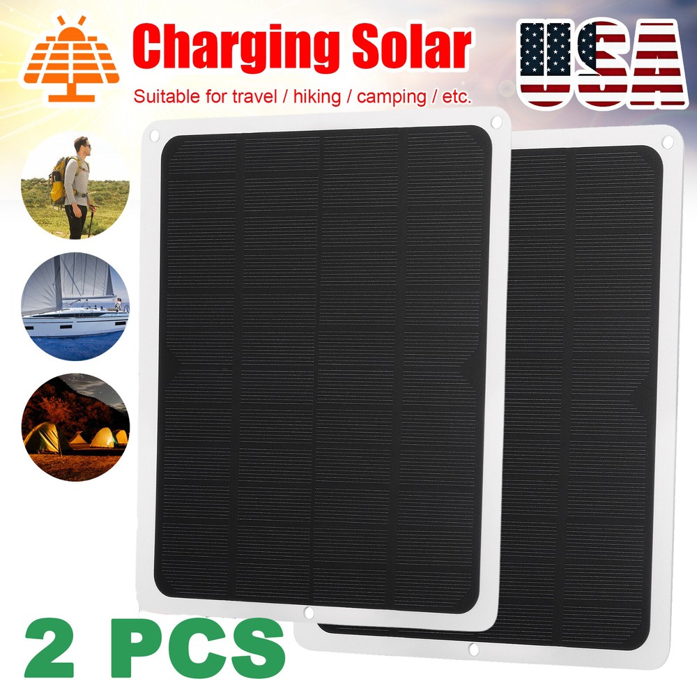 2PCS 12V 10W Solar Panel Charger Battery Charger Kit For Hiking Camping USB LED