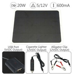 20W Solar Panel Trickle Charge Battery Charger 12V Maintainer Marine RV Car