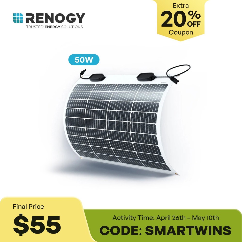 Renogy 50W Flexible Solar Panel Monocrystalline Module For 12V Battery RV Van