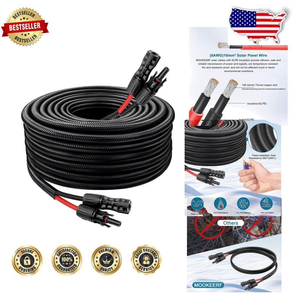 8AWG Solar Wire 20FT – 2 Pack, Waterproof, Heat Resistant, RV/Boat Use