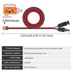 12 AWG XT60i Female to Solar Panel Extension Cable Solar Connector Charging 10FT
