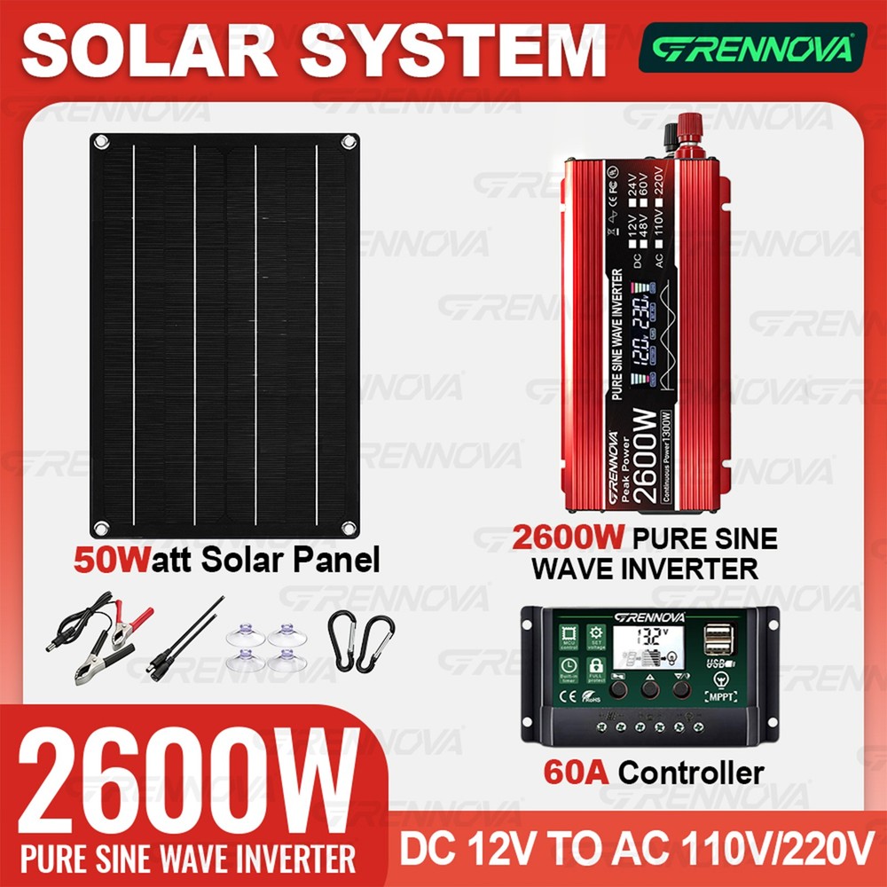 Grennova 2600W Off-Grid Solar System 50W Panel 60A MPPT Dual Voltage Inverter