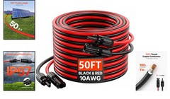 VEVOR 50Ft Solar Panel Extension Cable 10Awg 6Mm2 Set Of 2