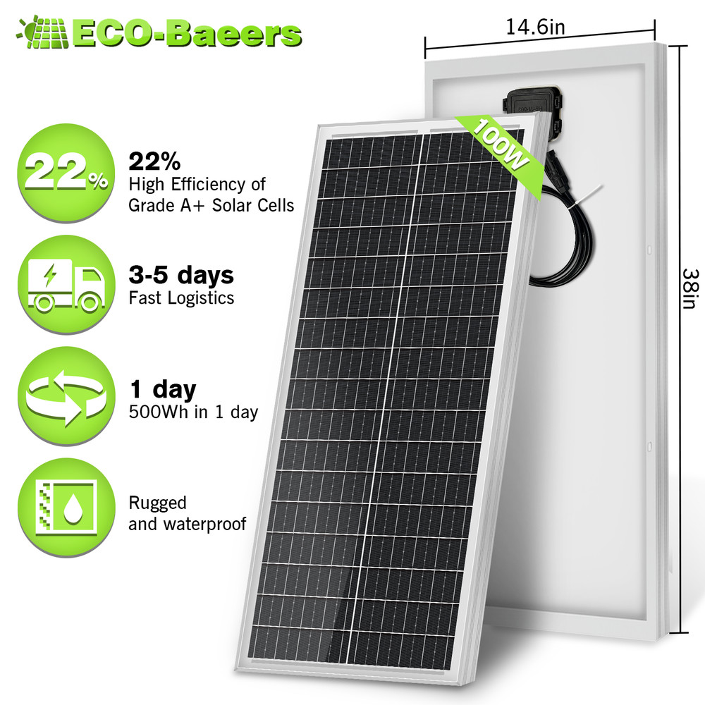 100W Solar Panel 12V PV Watt Monocrystalline Power Charger for RV Home Rooftop