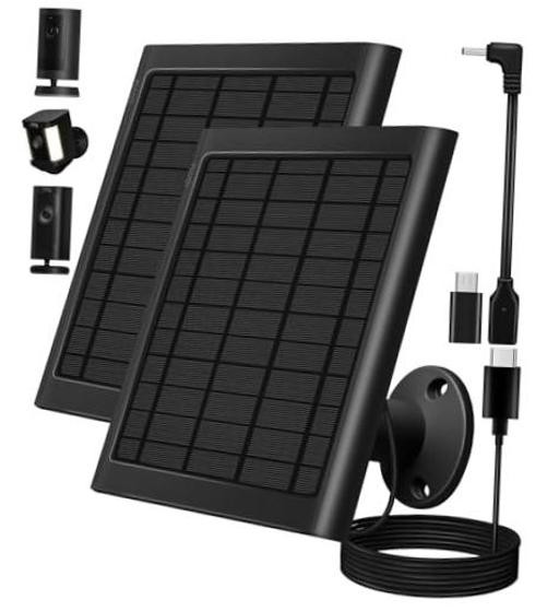 8W Solar Panel for Ring Camera-Pack Solar Panel Charger Compatible with 2 Black