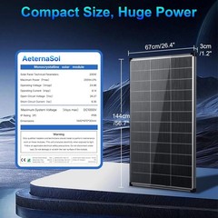 AeternaSol 4Pack Bifacial 200W Solar Panel 800W N-Type 12V Mono Off Grid Roof RV