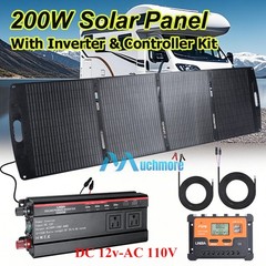 200W Foldable Solar Panel with Controller & 5000W Power Inverter Kit For Camping