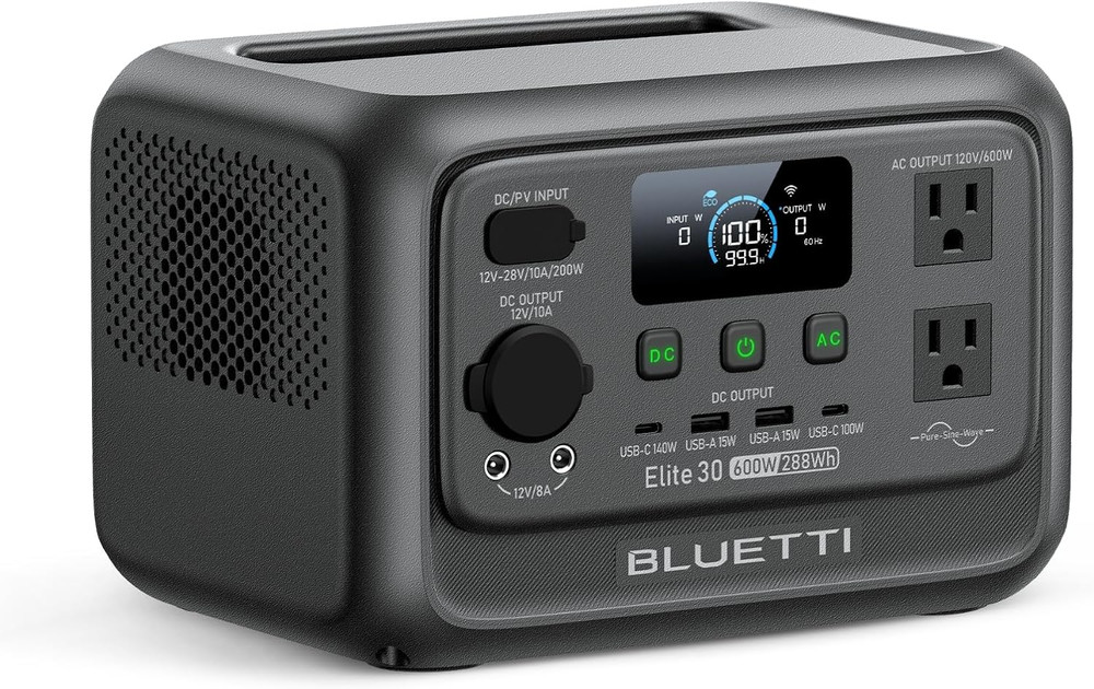Elite 30 V2 Portable Power Station 600W (Power Lifting 1500W), 288Wh Lifepo4 Bat