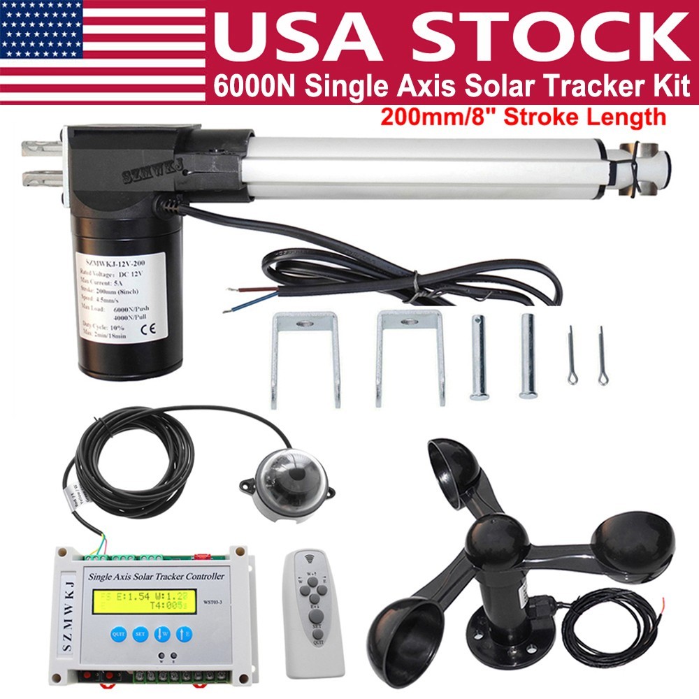 Single Axis Solar Tracking Tracker-6000N DC 8″ Linear Actuator Anemometer System