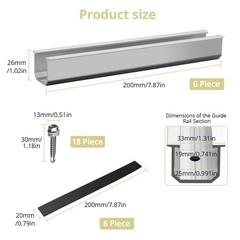6Pcs Solar Panel Mounting Rail Kit, Aluminum Brackets with Screws & Pads for Roo