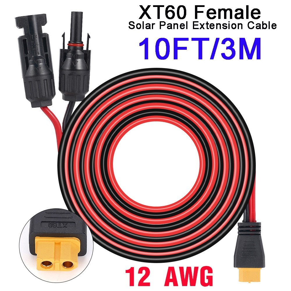 10ft Solar Panel Extension Cable Wire XT60 Female to Solar Connectors Cord 12AWG