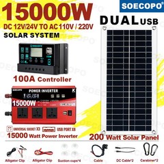 SOECOPO 15000W Solar Power System Kit | 200W Panel + Controller + Inverter