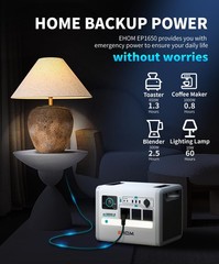 EHOM Portable Power Station, EP1650 1024Wh LiFePO4 EVE Battery Solar Generato…