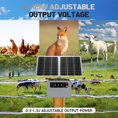 15W Solar Fence Charger,6-12Kv Adjustable Output Solar Charger,1.5J,30 Miles Ran