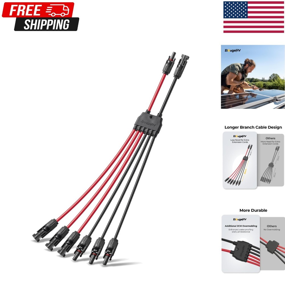 BougeRV Solar Parallel Connectors for 2-3 Solar Panels, 2 to 6 Y Branch 10AWG Ad