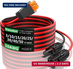 Vansdon Solar to XT60i Extension Cable 10AWG 10FT XT60i Female to Male Connector