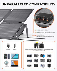 60W Portable Compact Solar Panel with PD 45W USB-C, 20W USB-A, DC Ports for Powe