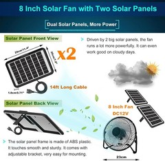 Solar Powered Fan 8 Inch Install-Free W/ 25W Dual Solar Panels Cloudy Days