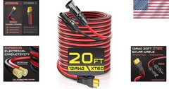 20FT 12AWG XT60 Solar Charging Cable with Caps & Ties
