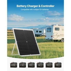 30W 12V Solar Panel Battery Charger with MPPT Controller, IP67 Waterproof for