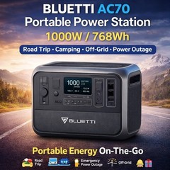 BLUETTI AC70 1000W 768Wh Portable Power Station Solar Generator for Fishing/Trip