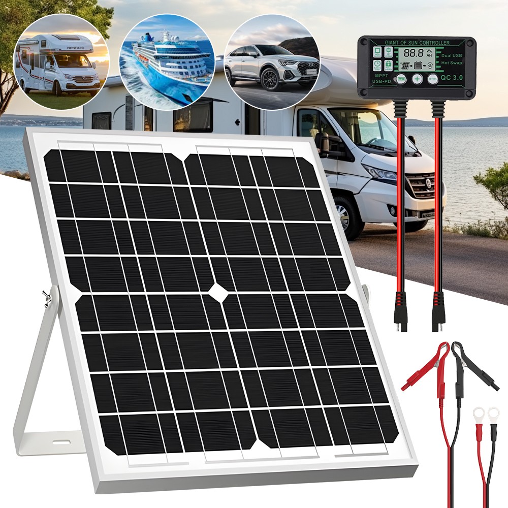 30W Trickle Solar Panel 12V Battery Charger Kit Maintainer RV Car + Controller