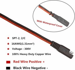 SAE Connector Extension Cable 12FT – 12V-24V Battery Charging 12ft, Black
