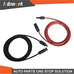 Labwork Solar Panel Extension Cable Wire Connector 12AWG 10ft Black + Red 1Pair